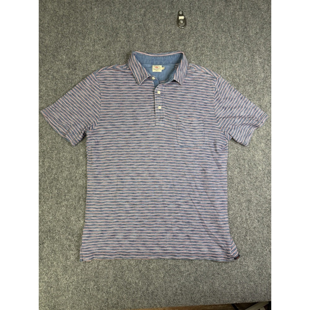 Men's Faherty Blue & Pink Striped Polo Shirt Size Large Pocket